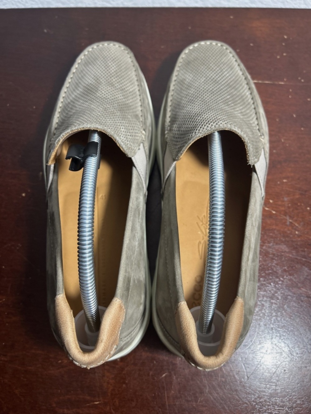 Ecco Shoes Mens 7-7.5 Lite Moc Loafers Slip On Perforated Comfort Grey Leather - Picture 4 of 8